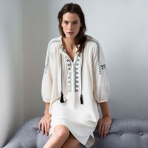 Zara Off White Black Embroider Top Tunic Dress